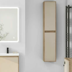 Delphi Craft Wall Hung 2-Door Tall Unit 300mm Wide - Oak/Clay -HEATANDPLUMB Sales delphi craft bathroom furniture snsycra300cl 1