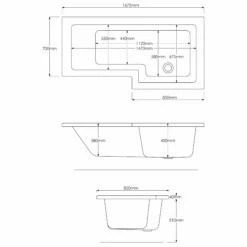 Delphi Elite L-Shaped Premier Shower Bath 1675mm X 700/850mm - Right Handed