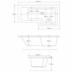 Delphi Elite L-Shaped Standard Shower Bath 1675mm X 700/850mm - Right Handed