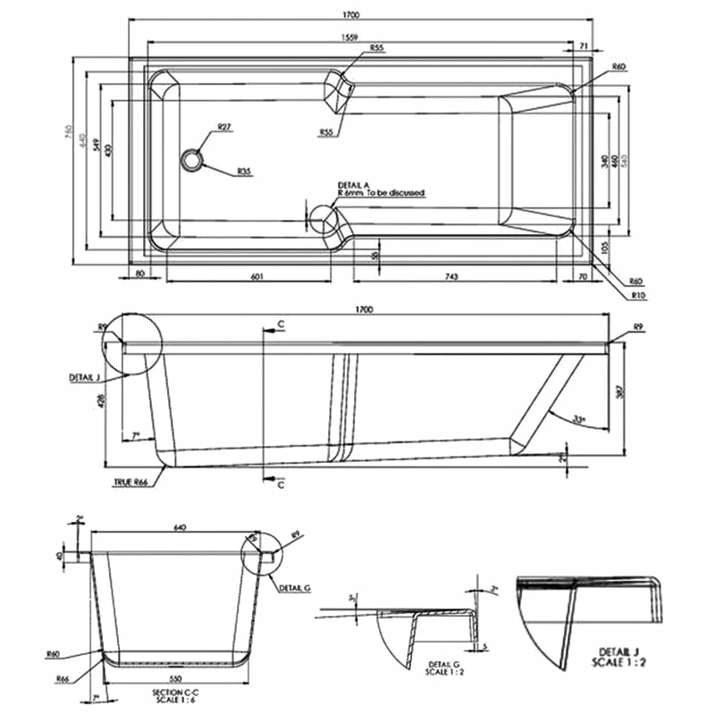 Delphi Evolve Straight Standard Shower Bath 1700mm X 750mm - 0 Tap Hole 5 Delphi Evolve Straight Standard Shower Bath 1700mm X 750mm - 0 Tap Hole - Image 3