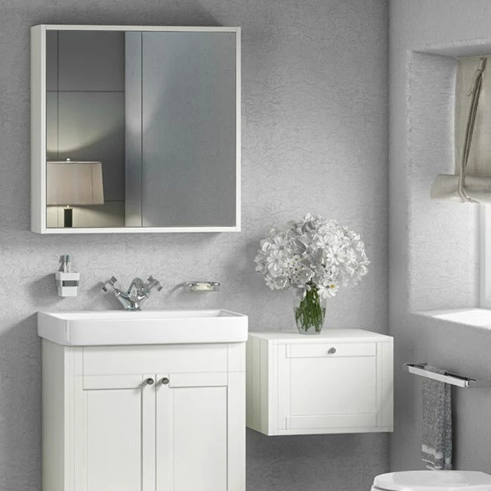 Delphi Henbury 2-Door Mirrored Bathroom Cabinet 800mm H X 800mm W - Country White 4 Delphi Henbury 2-Door Mirrored Bathroom Cabinet 800mm H X 800mm W - Country White - Image 2
