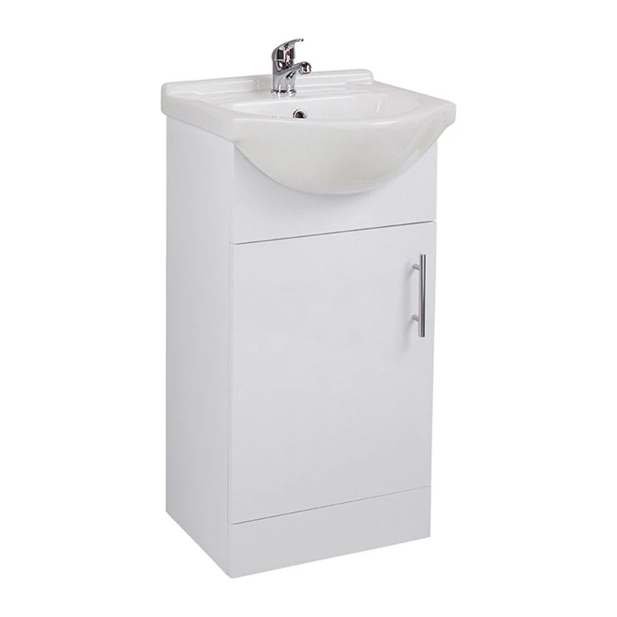Delphi Kass Floor Standing 1-Door Vanity Unit With Basin 450mm Wide - Gloss White 4 Delphi Kass Floor Standing 1-Door Vanity Unit With Basin 450mm Wide - Gloss White - Image 2