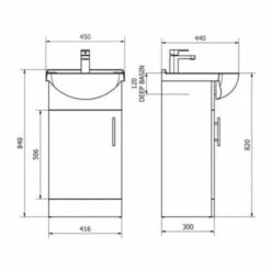 Delphi Kass Floor Standing 1-Door Vanity Unit With Basin 450mm Wide - Gloss White