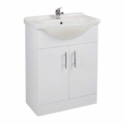 Delphi Kass Floor Standing 2-Door Vanity Unit With Basin 650mm Wide - Gloss White