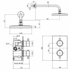 Delphi Moor Thermostatic Dual Concealed Mixer Shower With Fixed Shower Head - Black
