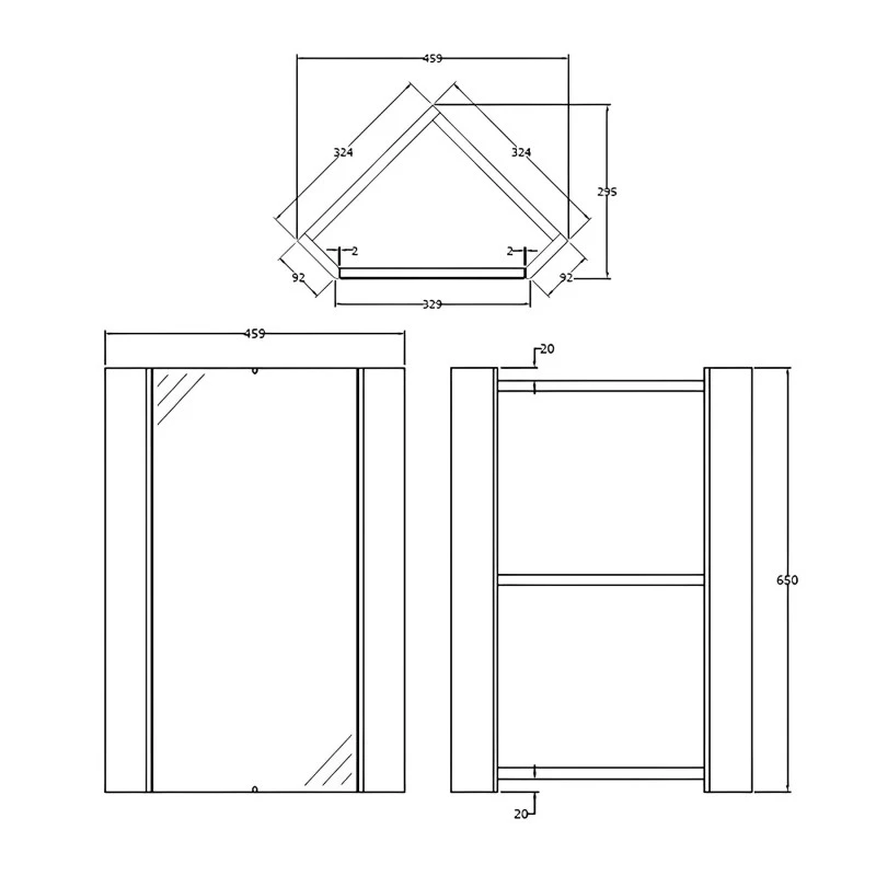 Delphi Tite Corner Mirrored Bathroom Cabinet 650mm H X 459mm W - Gloss White 3 Delphi Tite Corner Mirrored Bathroom Cabinet 650mm H X 459mm W - Gloss White