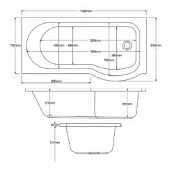 Delphi Zeya P-Shaped Premier Shower Bath 1600mm X 750/850mm - Left Handed