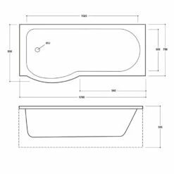 Delphi Zeya P-Shaped Premier Shower Bath 1700mm X 750/850mm - Left Handed