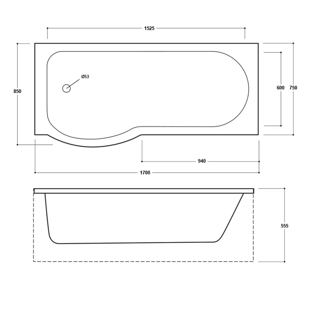 Delphi Zeya P-Shaped Premier Shower Bath 1700mm X 750/850mm - Left Handed 3 Delphi Zeya P-Shaped Premier Shower Bath 1700mm X 750/850mm - Left Handed