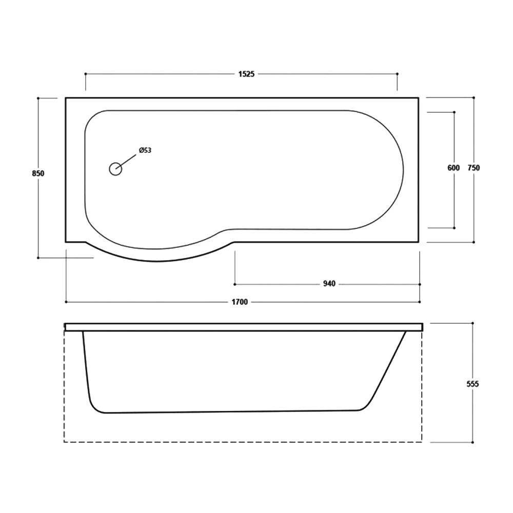 Delphi Zeya P-Shaped Standard Shower Bath 1700mm X 750/850mm - Left Handed 5 Delphi Zeya P-Shaped Standard Shower Bath 1700mm X 750/850mm - Left Handed - Image 3