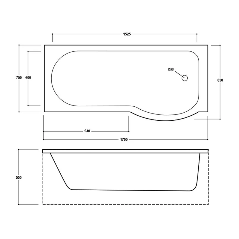 Delphi Zeya P-Shaped Premier Shower Bath 1700mm X 750/850mm - Right Handed 4 Delphi Zeya P-Shaped Premier Shower Bath 1700mm X 750/850mm - Right Handed - Image 2