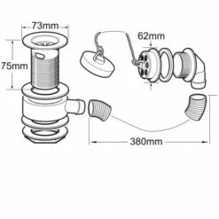 Deva 1 1/2 Inch Gold Bath Waste With Brass Plug And Chain