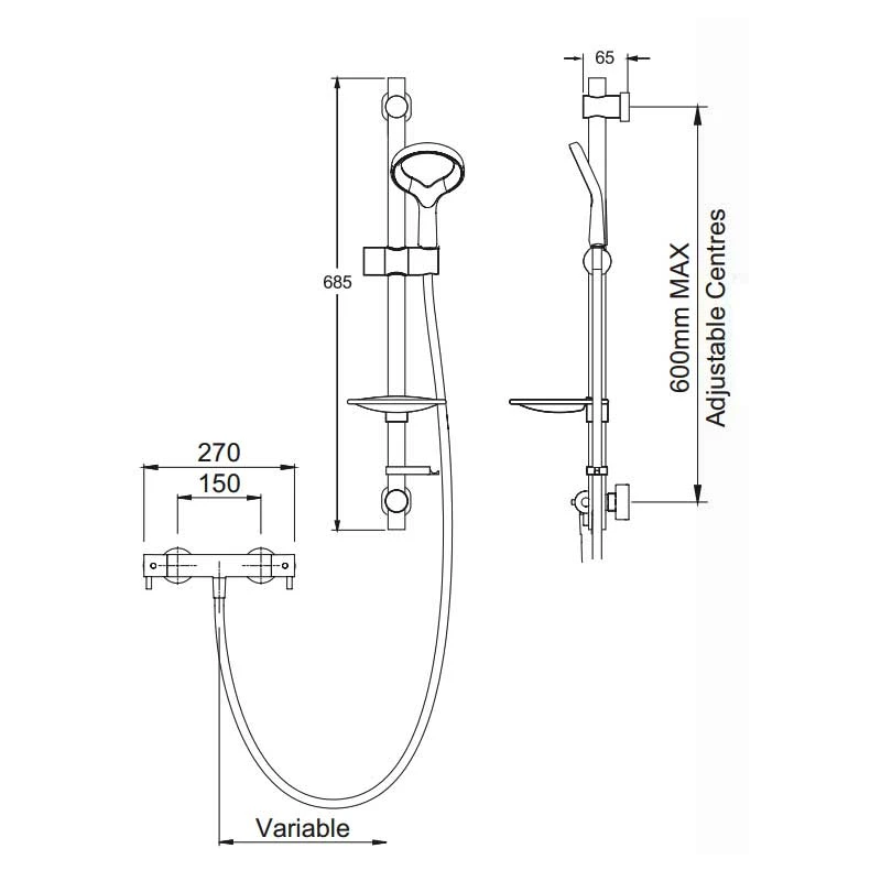 Deva Aio Aurajet Cool To Touch Bar Shower Valve With Easy Fit Shower Kit - Chrome 5 Deva Aio Aurajet Cool To Touch Bar Shower Valve With Easy Fit Shower Kit - Chrome - Image 3