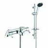 Deva Kiri Satinjet Thermostatic Pillar Mounted Bath Shower Mixer Tap With Shower Rail Kit - Chrome