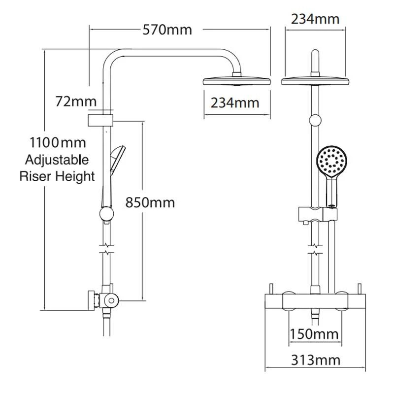 Deva Kiri MK2 Cool To Touch Bar Shower Valve With Shower Kit And Fixed Head - Chrome 3 Deva Kiri MK2 Cool To Touch Bar Shower Valve With Shower Kit And Fixed Head - Chrome