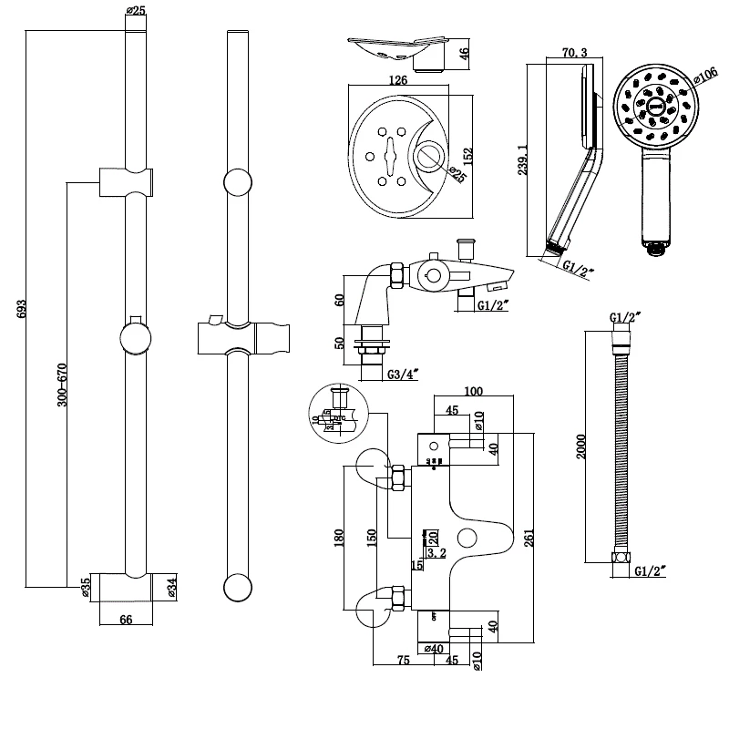 Deva Thermostatic Bath Shower Mixer With Satinjet Slider Rail Kit - Chrome 3 Deva Thermostatic Bath Shower Mixer With Satinjet Slider Rail Kit - Chrome