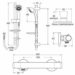 Deva Vision Bar Mixer Shower With 3 Mode Shower Kit