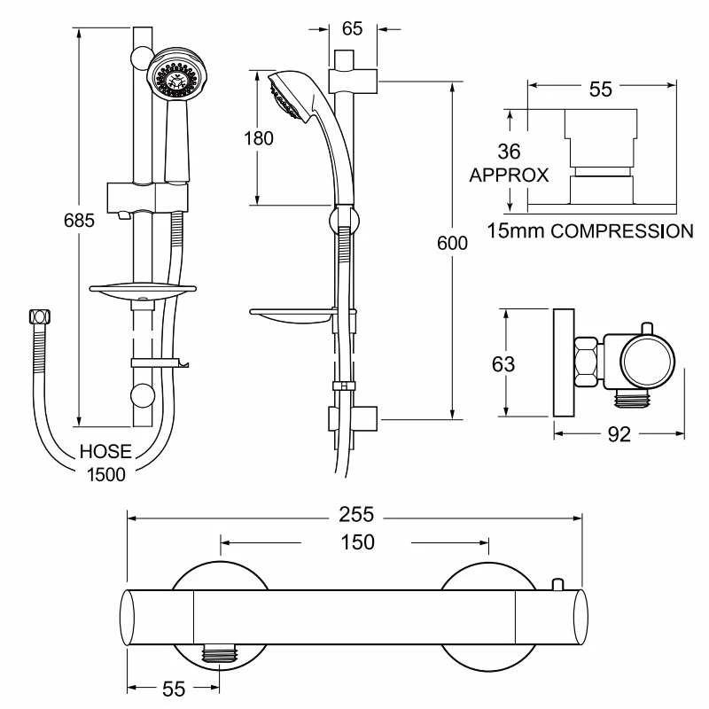 Deva Vision Bar Mixer Shower With 3 Mode Shower Kit 2 Deva Vision Bar Mixer Shower With 3 Mode Shower Kit