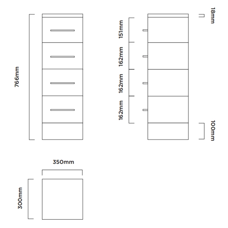 Duchy Alaska 4-Drawer Unit 350mm Wide X 300mm Deep - Gloss White 4 Duchy Alaska 4-Drawer Unit 350mm Wide X 300mm Deep - Gloss White - Image 2