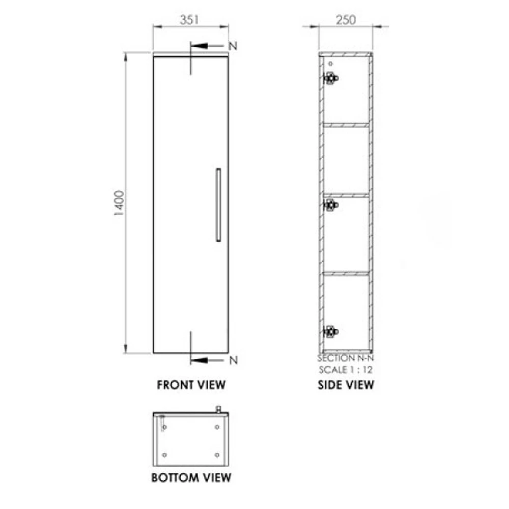 Duchy Dakota Wall Hung 1-Door Tall Unit 350mm Wide - Onyx Grey 3 Duchy Dakota Wall Hung 1-Door Tall Unit 350mm Wide - Onyx Grey