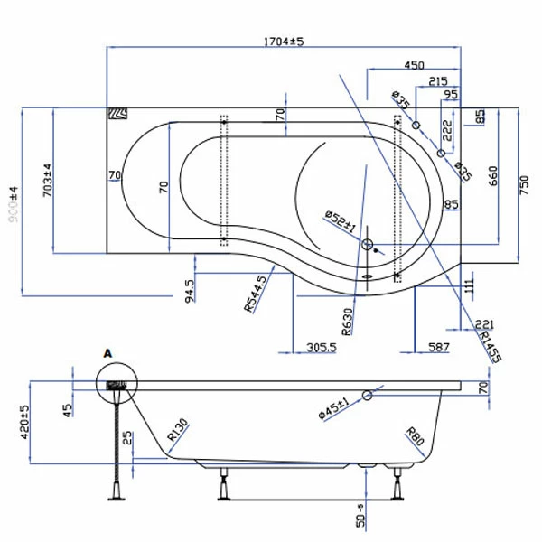 Duchy Hampstead Complete P-Shaped Shower Bath 1700mm X 703mm/900mm Right Handed 3 Duchy Hampstead Complete P-Shaped Shower Bath 1700mm X 703mm/900mm Right Handed