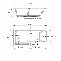 Duchy Kensington Complete L-Shaped Shower Bath 1700mm X 700mm/850mm Left Handed