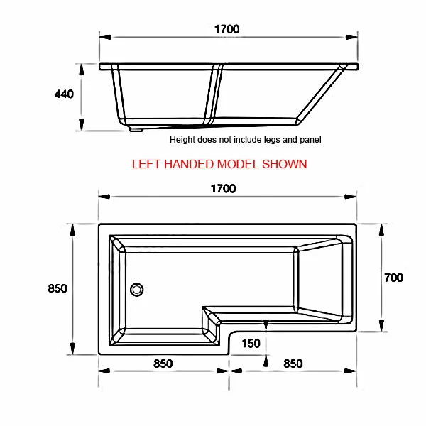 Duchy Kensington Complete L-Shaped Shower Bath 1700mm X 700mm/850mm Right Handed 4 Duchy Kensington Complete L-Shaped Shower Bath 1700mm X 700mm/850mm Right Handed - Image 2