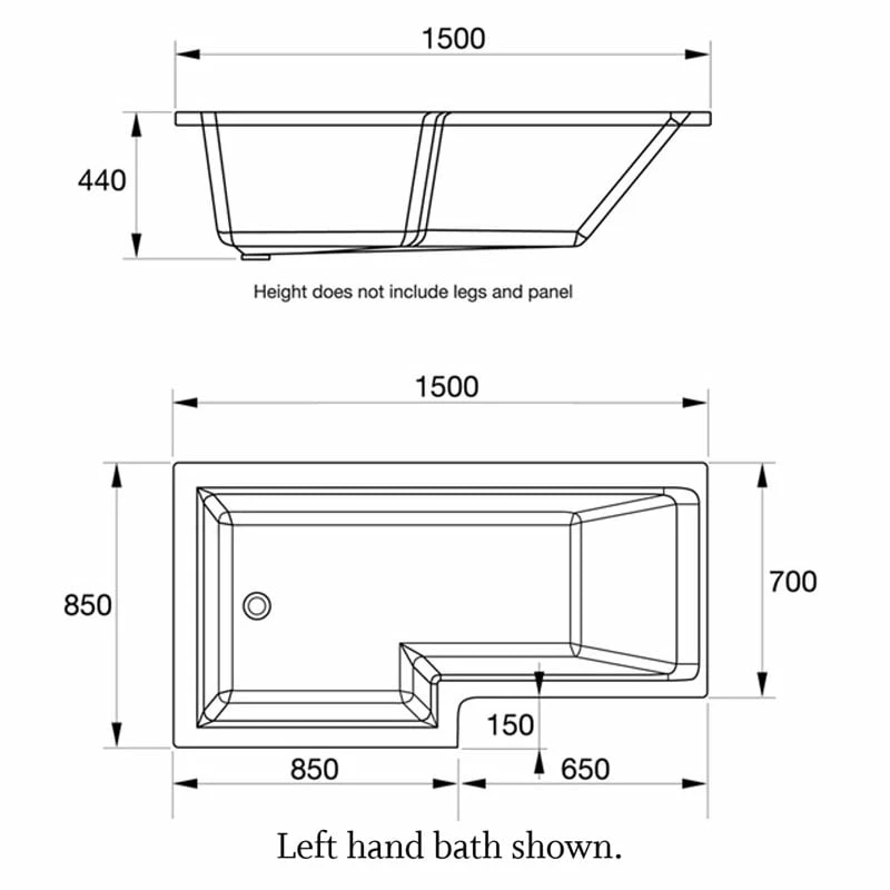 Duchy Kensington L-Shaped Shower Bath With Front Panel And Screen 1500mm X 700mm/850mm LH 3 Duchy Kensington L-Shaped Shower Bath With Front Panel And Screen 1500mm X 700mm/850mm LH