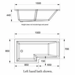 Duchy Kensington L-Shaped Shower Bath With Front Panel And Screen 1500mm X 700mm/850mm RH