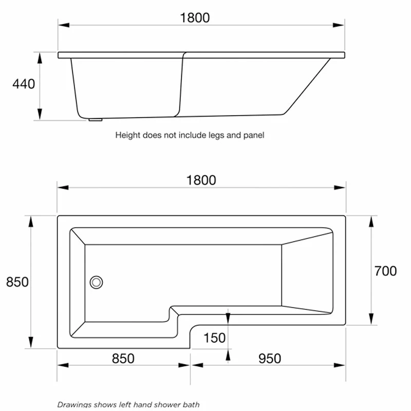 Duchy Kensington L-Shaped Shower Bath With Front Panel And Screen 1800mm X 700mm/850mm RH 4 Duchy Kensington L-Shaped Shower Bath With Front Panel And Screen 1800mm X 700mm/850mm RH - Image 2