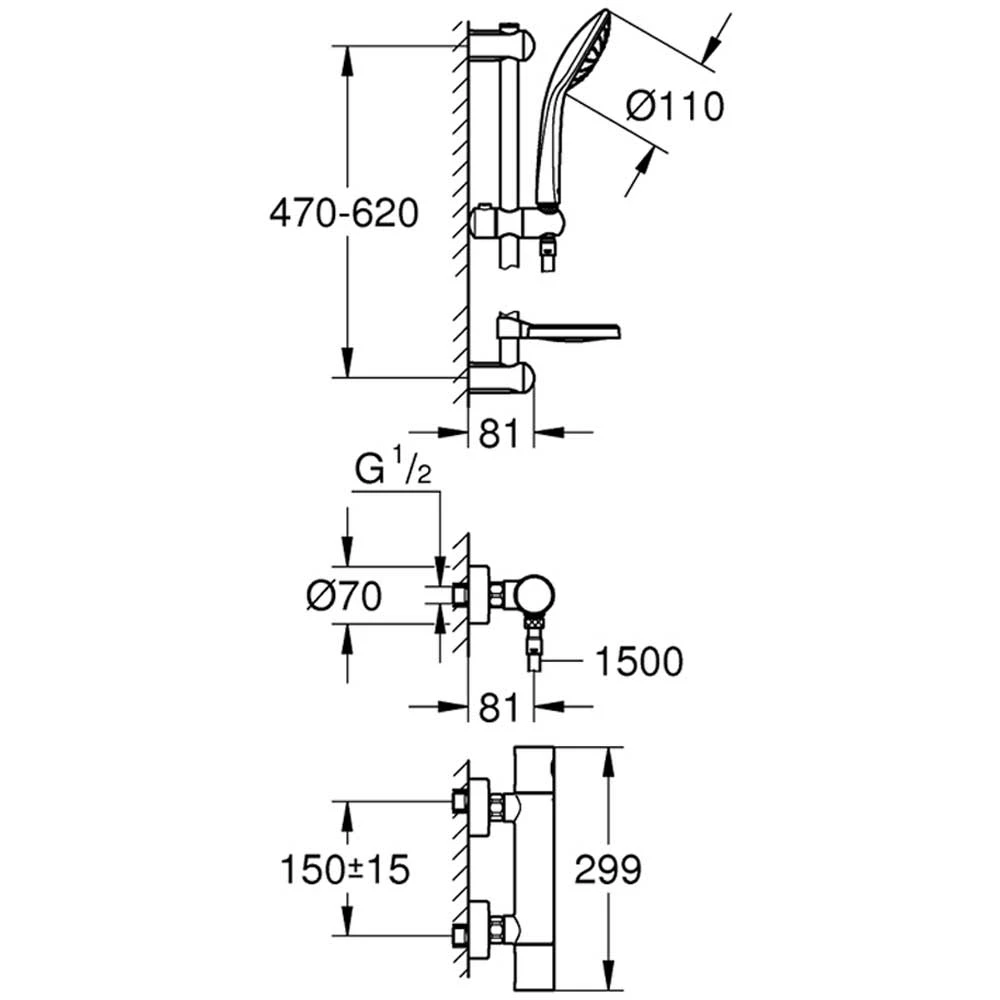 Grohe Grohtherm 1000 Cosmopolitan HP Bar Mixer Shower With Shower Kit 3 Grohe Grohtherm 1000 Cosmopolitan HP Bar Mixer Shower With Shower Kit