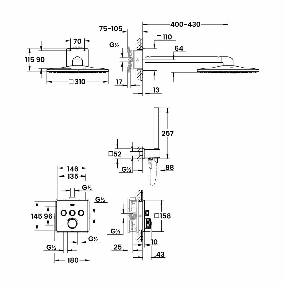 Grohe Grohtherm SmartControl Square Perfect Shower Set With Rainshower 310 SmartActive Cube 3 Grohe Grohtherm SmartControl Square Perfect Shower Set With Rainshower 310 SmartActive Cube