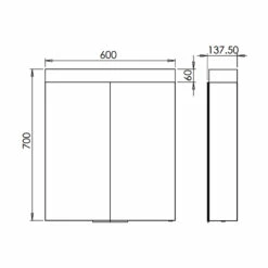 HiB Apex 60 Aluminium Bathroom Cabinet With Mirrored Sides 700mm H X 600mm W
