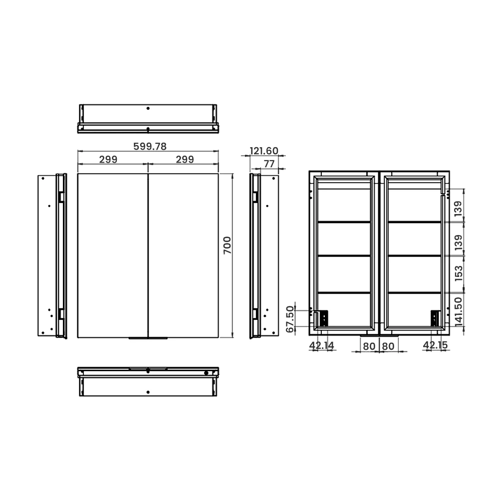 HiB Atrium 60 LED Double Door Semi-Recessed Bathroom Cabinet 700mm H X 600mm W 3 HiB Atrium 60 LED Double Door Semi-Recessed Bathroom Cabinet 700mm H X 600mm W