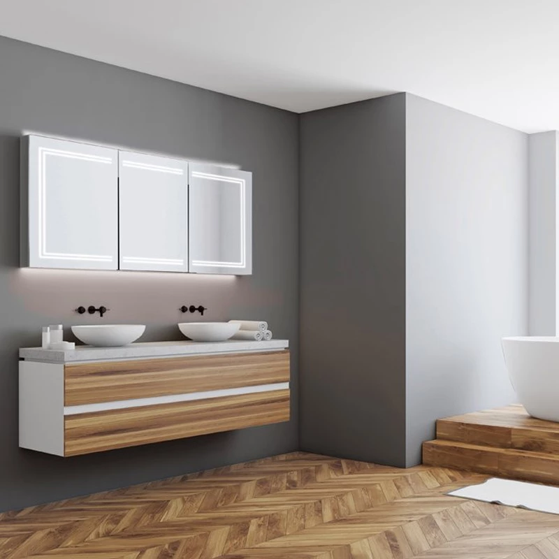 HiB Edge 120 Aluminium LED Triple Door Bathroom Cabinet 700mm H X 1200mm W X 140mm D 5 HiB Edge 120 Aluminium LED Triple Door Bathroom Cabinet 700mm H X 1200mm W X 140mm D - Image 3