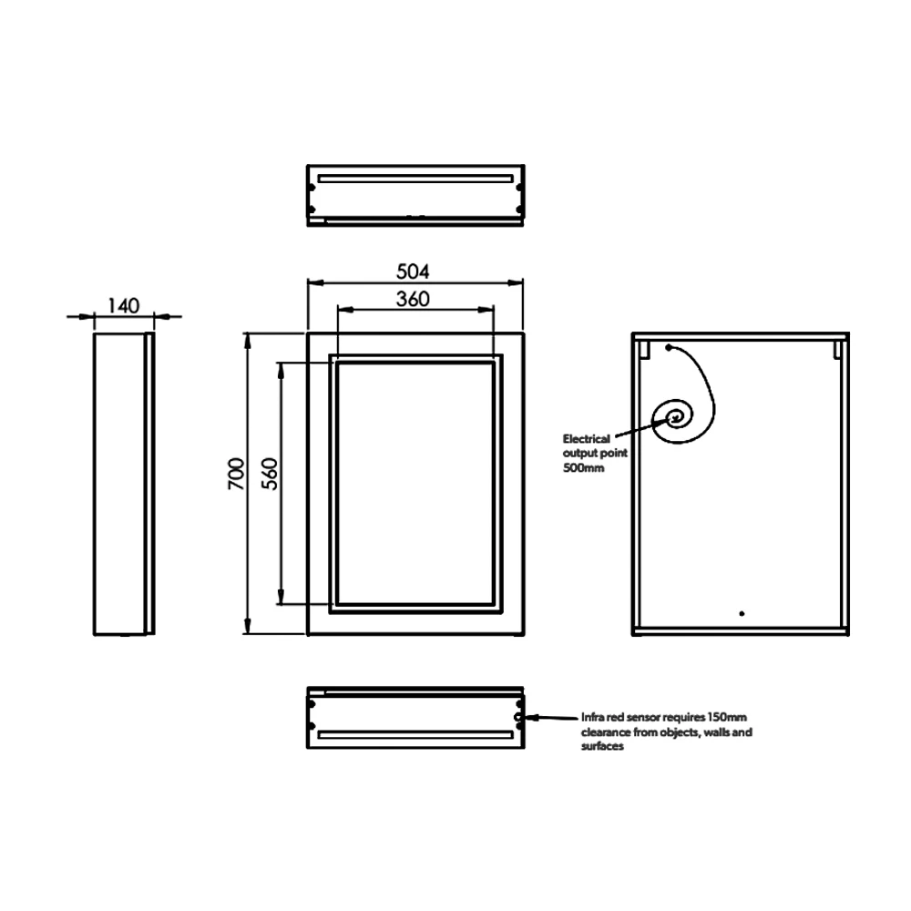 HiB Edge 50 Aluminium LED Single Door Bathroom Cabinet 700mm H X 500mm W X 140mm D 4 HiB Edge 50 Aluminium LED Single Door Bathroom Cabinet 700mm H X 500mm W X 140mm D - Image 2