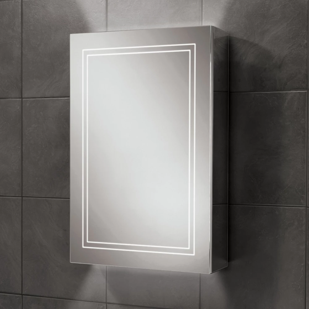 HiB Edge 50 Aluminium LED Single Door Bathroom Cabinet 700mm H X 500mm W X 140mm D 3 HiB Edge 50 Aluminium LED Single Door Bathroom Cabinet 700mm H X 500mm W X 140mm D