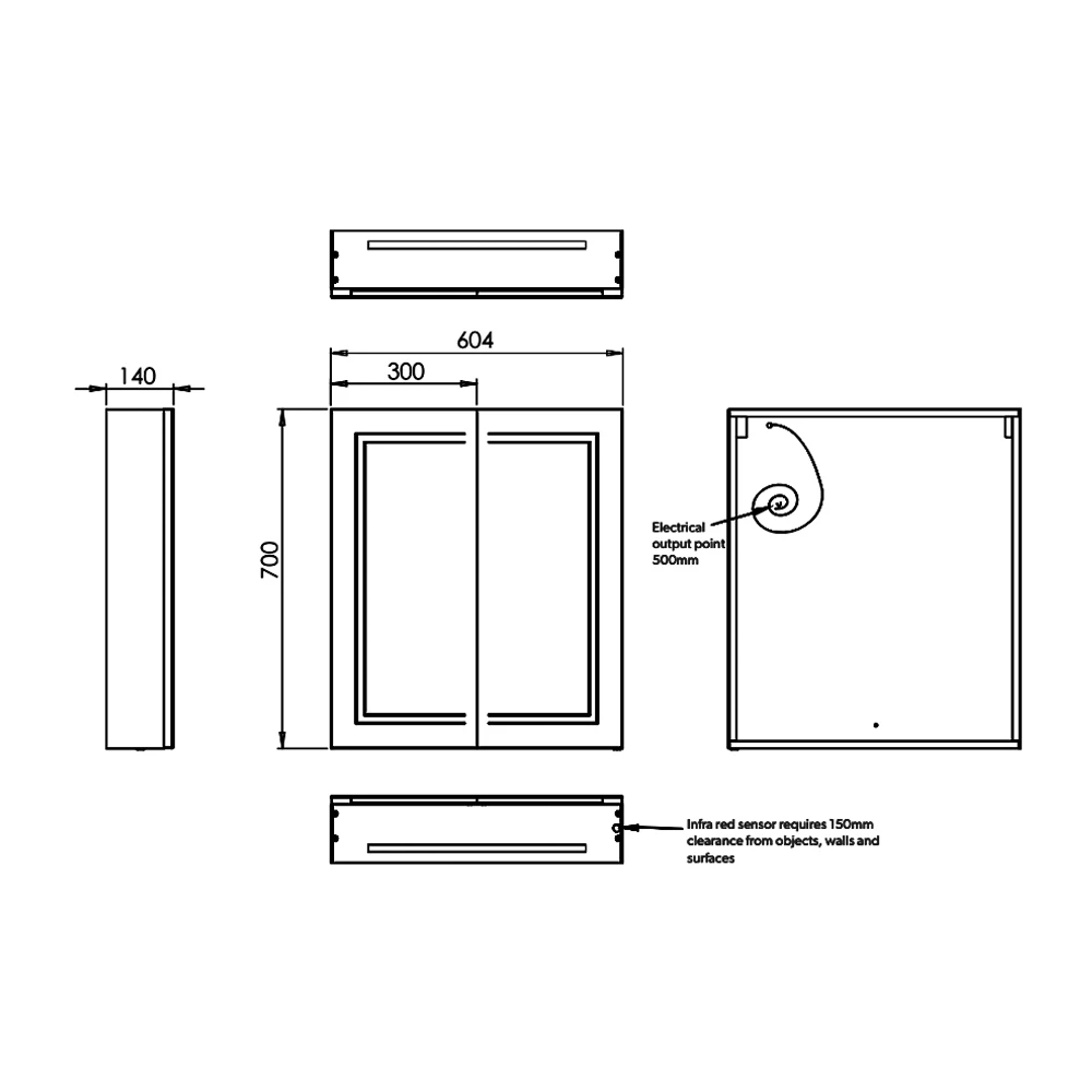 HiB Edge 60 Aluminium LED Double Door Bathroom Cabinet 700mm H X 600mm W X 140mm D 3 HiB Edge 60 Aluminium LED Double Door Bathroom Cabinet 700mm H X 600mm W X 140mm D