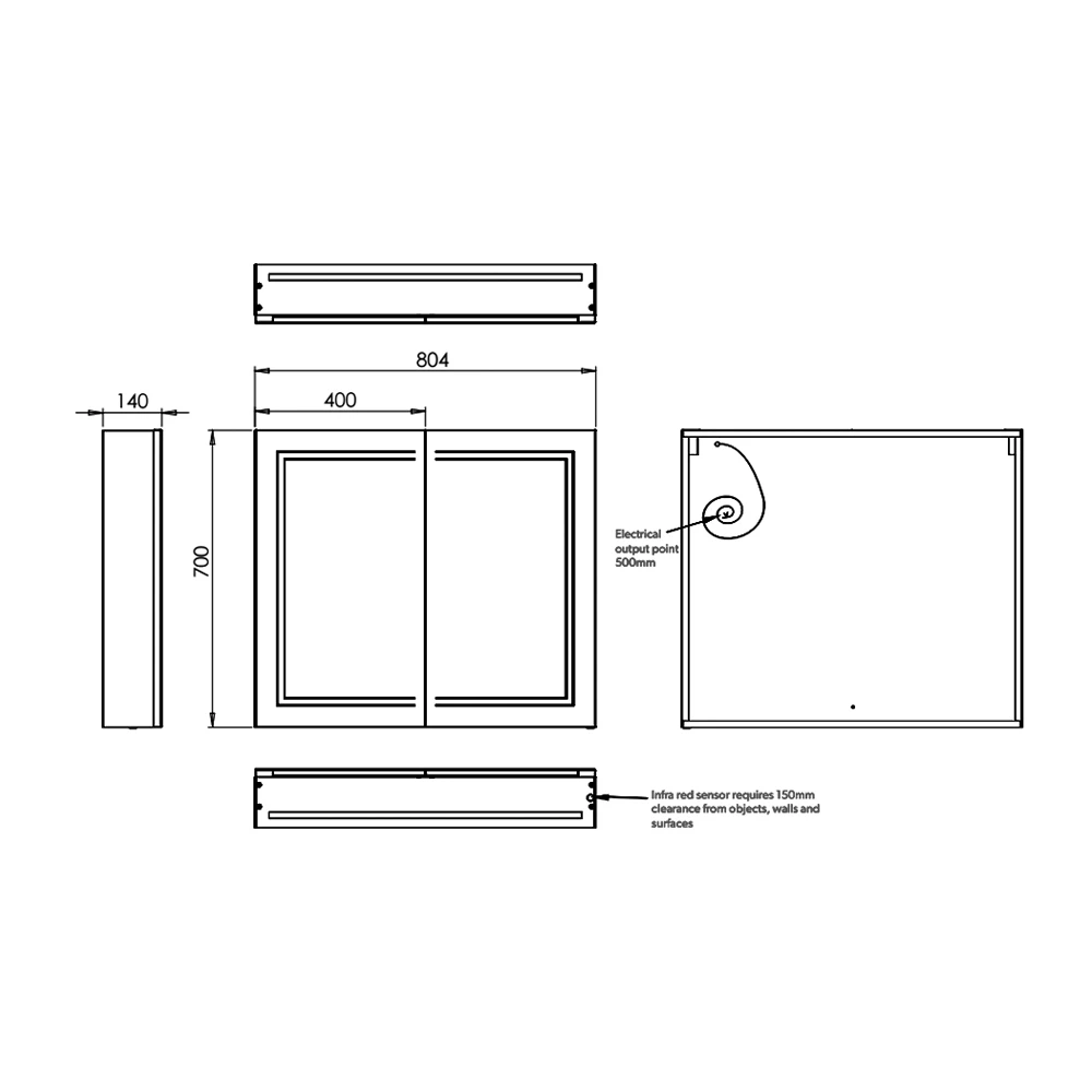 HiB Edge 80 Aluminium LED Double Door Bathroom Cabinet 700mm H X 800mm W X 140mm D 4 HiB Edge 80 Aluminium LED Double Door Bathroom Cabinet 700mm H X 800mm W X 140mm D - Image 2