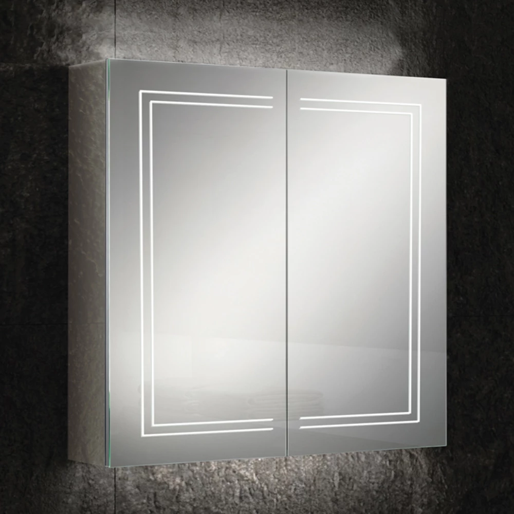 HiB Edge 80 Aluminium LED Double Door Bathroom Cabinet 700mm H X 800mm W X 140mm D 5 HiB Edge 80 Aluminium LED Double Door Bathroom Cabinet 700mm H X 800mm W X 140mm D - Image 3