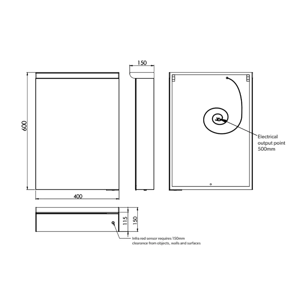 HiB Flux Aluminium Illuminated Bathroom Cabinet 600mm H X 400mm W X 115/150mm D 4 HiB Flux Aluminium Illuminated Bathroom Cabinet 600mm H X 400mm W X 115/150mm D - Image 2