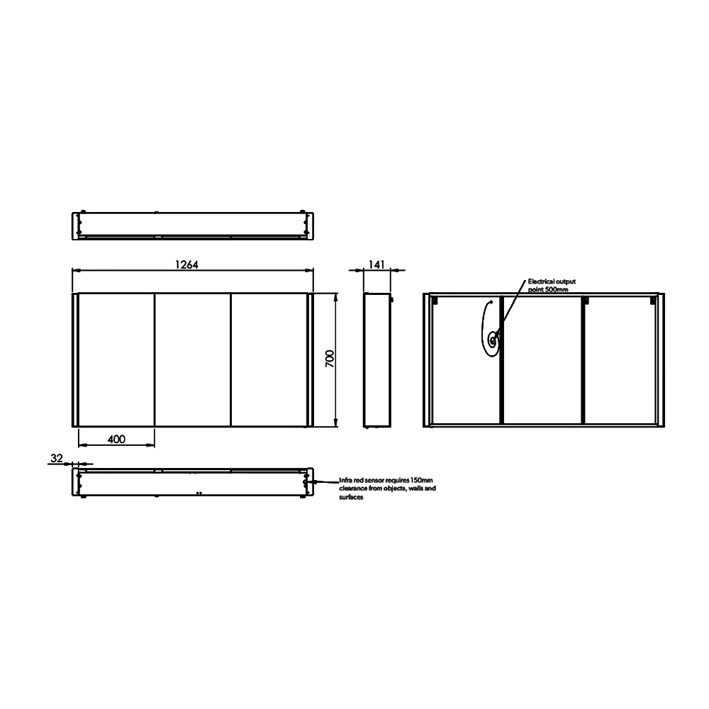 HiB Paragon 120 Aluminium LED Triple Door Bathroom Cabinet 700mm H X 1264mm W X 140mm D 3 HiB Paragon 120 Aluminium LED Triple Door Bathroom Cabinet 700mm H X 1264mm W X 140mm D
