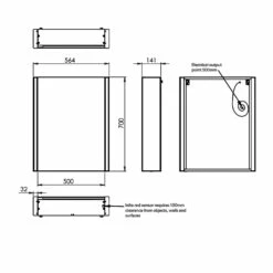 HiB Paragon 50 Aluminium LED Single Door Bathroom Cabinet 700mm H X 564mm W X 140mm D
