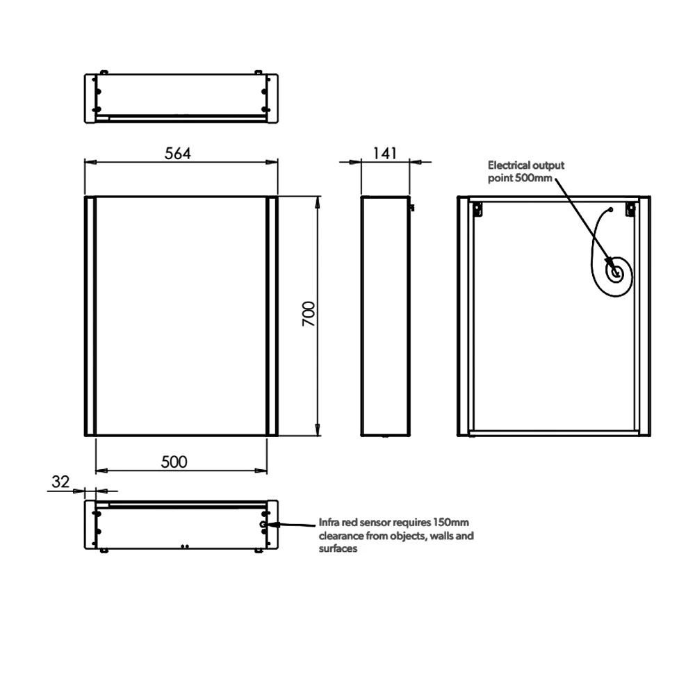 HiB Paragon 50 Aluminium LED Single Door Bathroom Cabinet 700mm H X 564mm W X 140mm D 3 HiB Paragon 50 Aluminium LED Single Door Bathroom Cabinet 700mm H X 564mm W X 140mm D