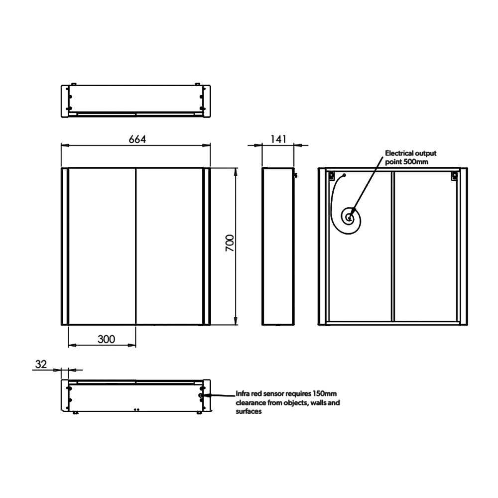 HiB Paragon 60 Aluminium LED Double Door Bathroom Cabinet 700mm H X 664mm W X 140mm D 4 HiB Paragon 60 Aluminium LED Double Door Bathroom Cabinet 700mm H X 664mm W X 140mm D - Image 2