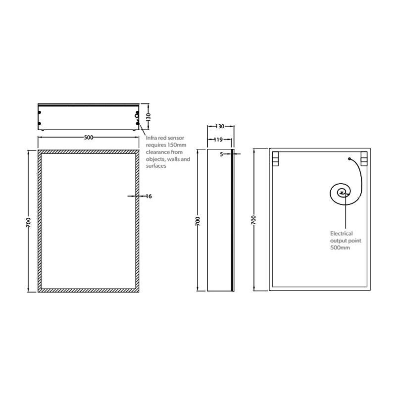 HiB Qubic 50 Aluminium LED Single Door Bathroom Cabinet 700mm H X 500mm W X 130mm D 6 HiB Qubic 50 Aluminium LED Single Door Bathroom Cabinet 700mm H X 500mm W X 130mm D - Image 4