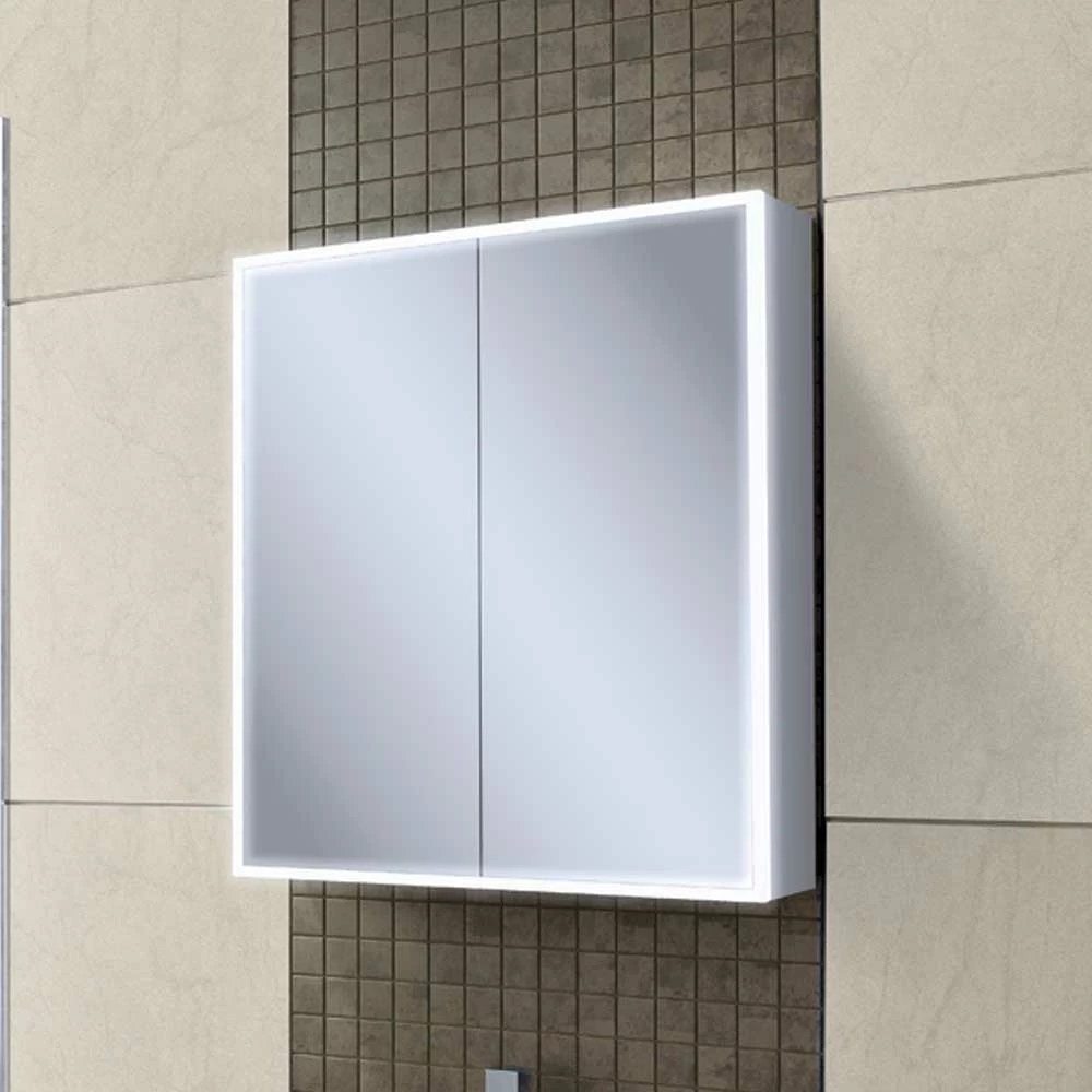 HiB Qubic 60 Aluminium LED Double Door Bathroom Cabinet 700mm H X 600mm W X 130mm D 3 HiB Qubic 60 Aluminium LED Double Door Bathroom Cabinet 700mm H X 600mm W X 130mm D