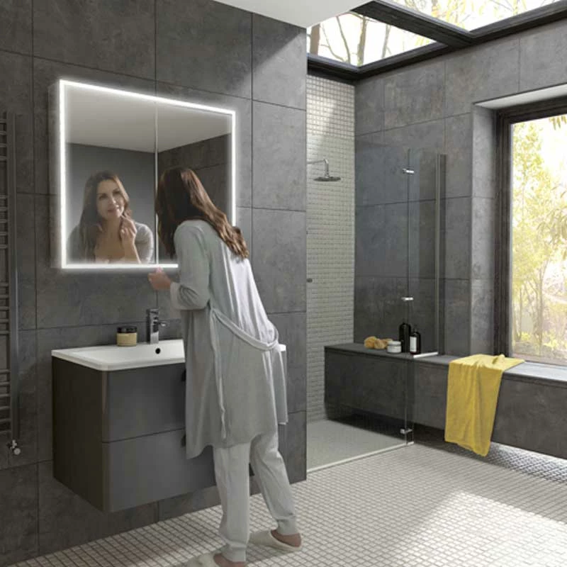 HiB Qubic 80 Aluminium LED Double Door Bathroom Cabinet 700mm H X 800mm W X 130mm D 4 HiB Qubic 80 Aluminium LED Double Door Bathroom Cabinet 700mm H X 800mm W X 130mm D - Image 2