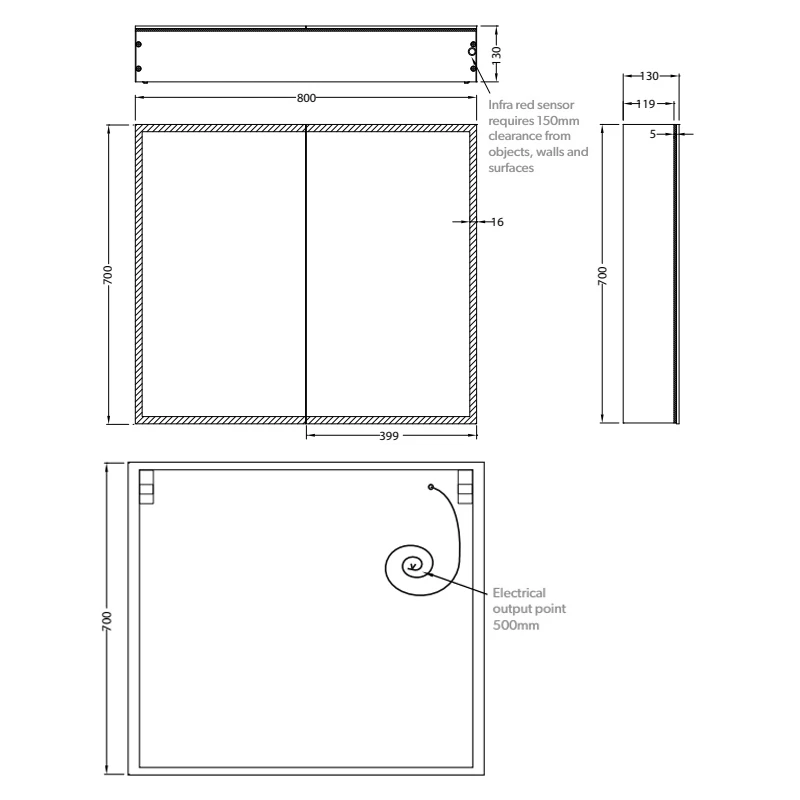 HiB Qubic 80 Aluminium LED Double Door Bathroom Cabinet 700mm H X 800mm W X 130mm D 3 HiB Qubic 80 Aluminium LED Double Door Bathroom Cabinet 700mm H X 800mm W X 130mm D