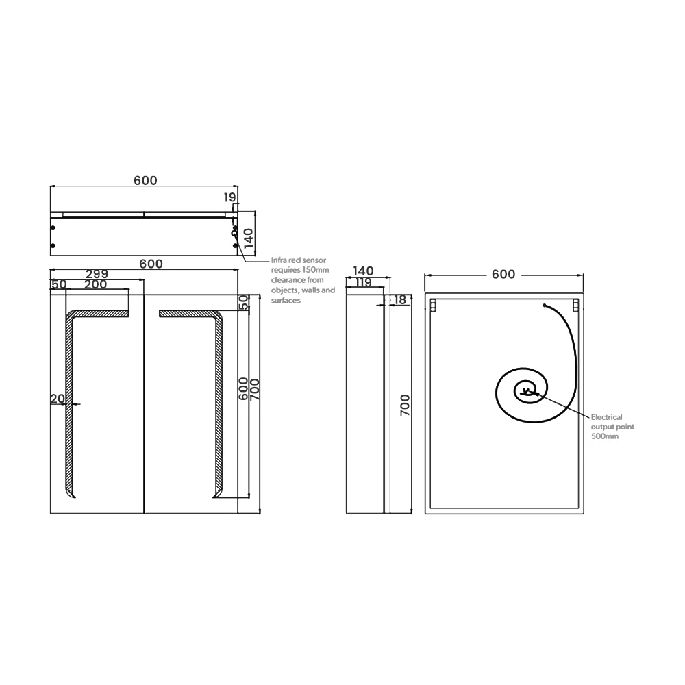 HiB Stratus 60 Aluminium LED Double Door Bathroom Cabinet 700mm H X 600mm W X 150mm D 5 HiB Stratus 60 Aluminium LED Double Door Bathroom Cabinet 700mm H X 600mm W X 150mm D - Image 3